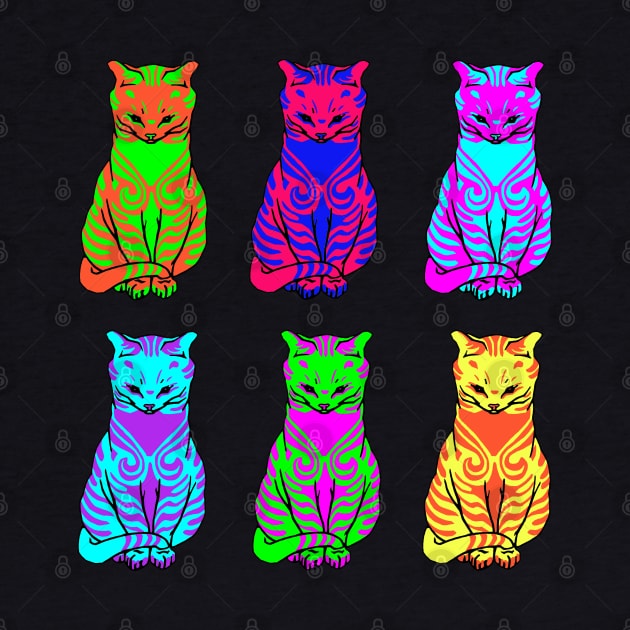 Classic Artworks Revisited: Six psychedelic cats by Ofeefee